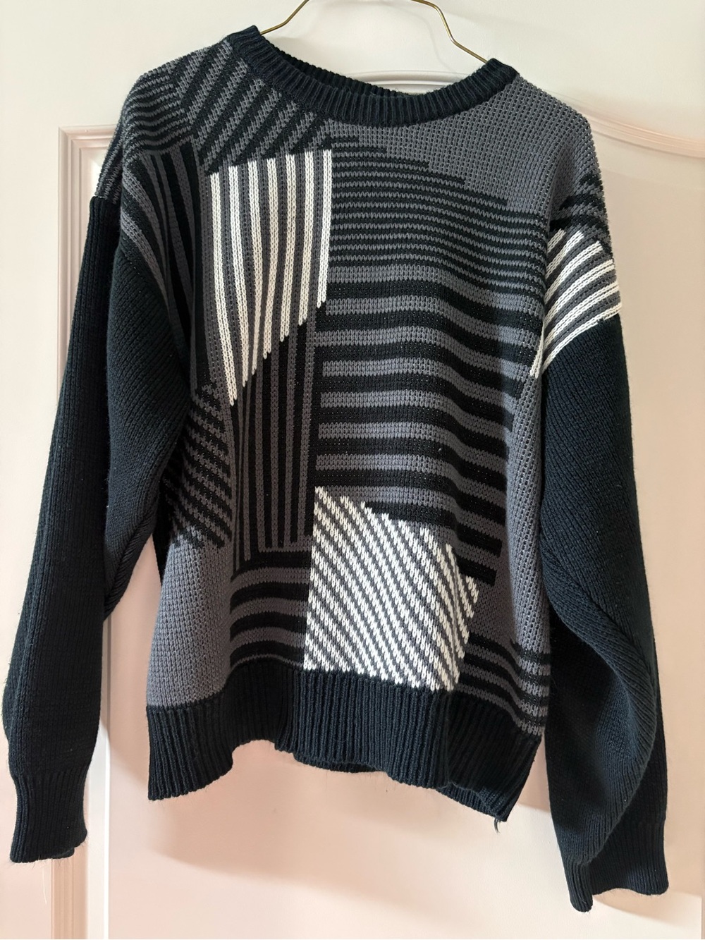 Chauvin Homme Vintage Black & Gray Geometric knit Crewneck Sweater